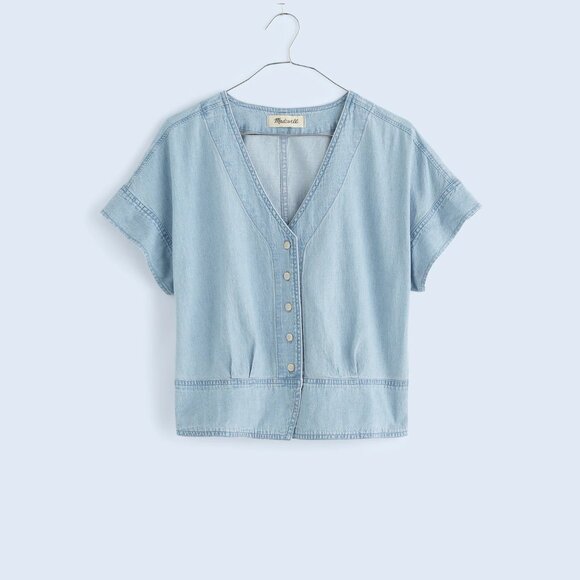 NWT Madewell Pleated Short-Sleeve Top in Chambray | Doral Wash | XS - Picture 5 of 5